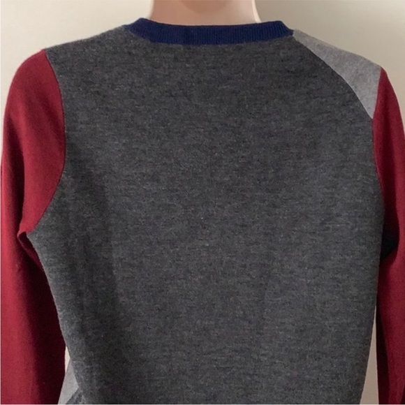 J. Crew Mixed Media Gray Navy Burgundy Wool Zipper Details Sweater S - Picture 4 of 7